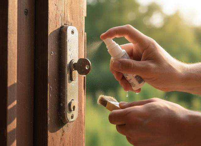 Maintaining a Door Lock with Spray and Brush