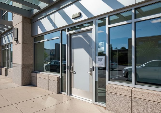 Exterior view of modern building entrance
