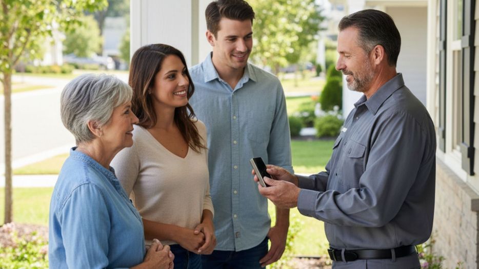 Locksmith talking with homeowners