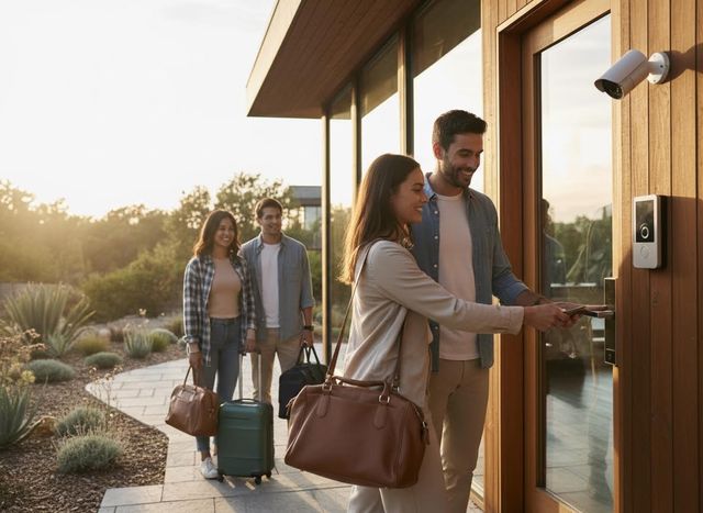 Guests Arriving at a Modern Smart Home with Keyless Entry