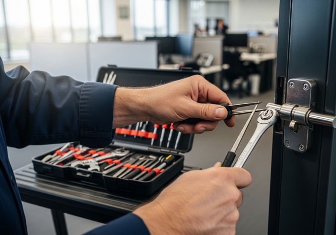 Repairman fixing a door lock