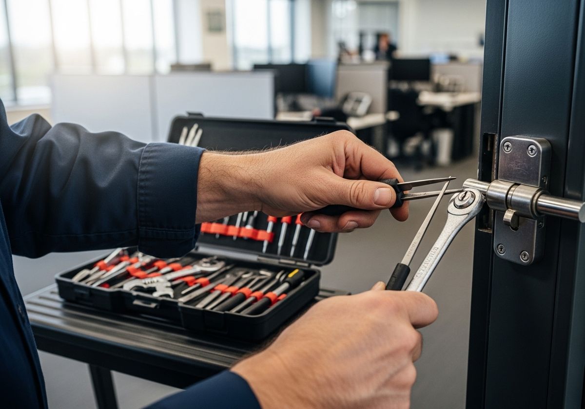 Repairman fixing a door lock