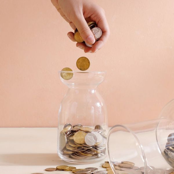 Coins in a jar.