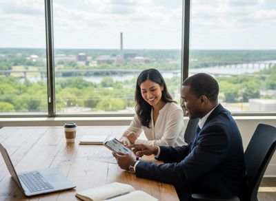 Business Professionals Analyzing Data Together