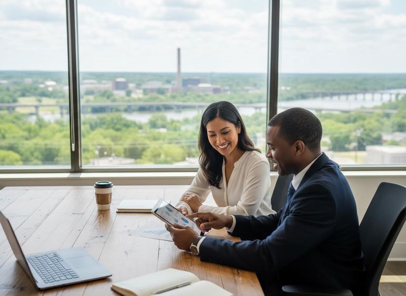 Business Professionals Analyzing Data Together