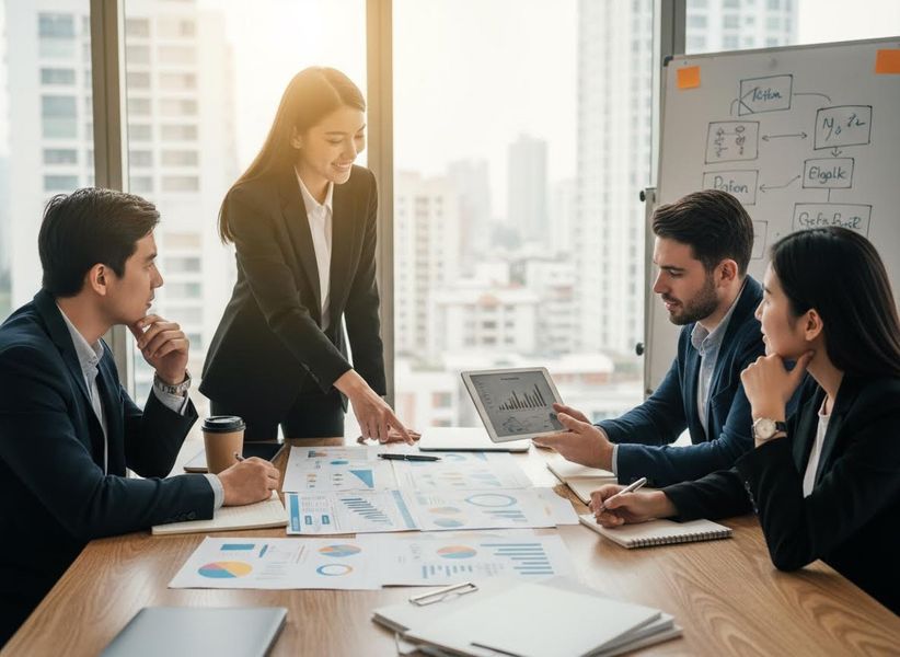 Business Team Analyzing Data in a Meeting