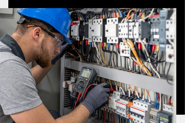 Electrician working on a switch board