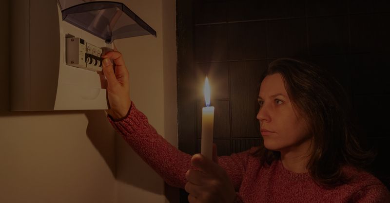 Woman checking her circuit breaker with a candle