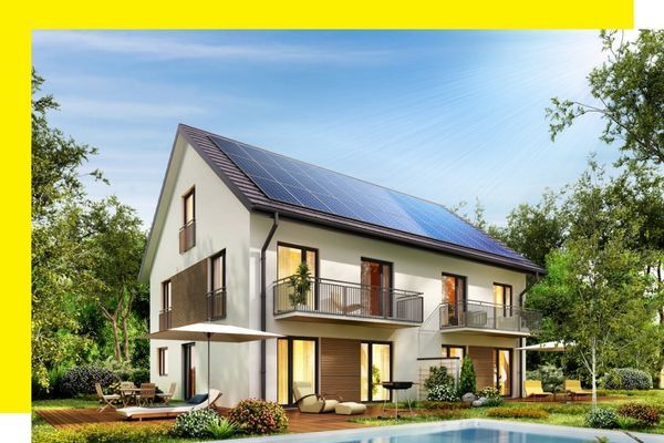 home with pool and solar panels home with pool and solar panels