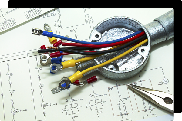 wires on a blueprint