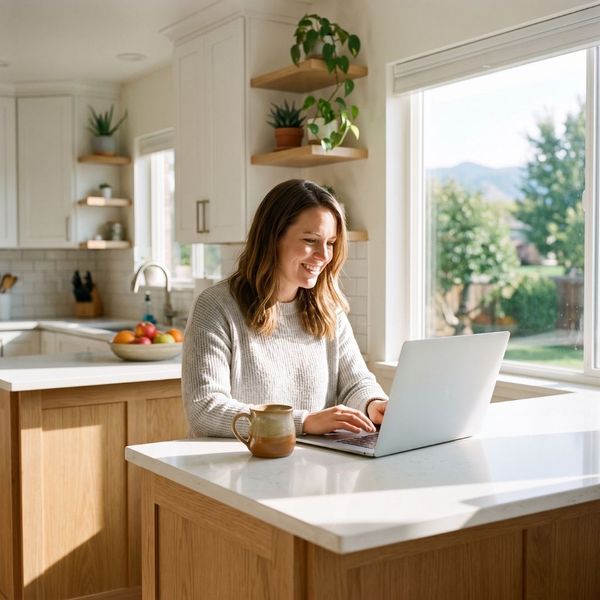 Homeowner reviewing SMUD utility rebates and EV charger installation energy savings on a laptop at home.