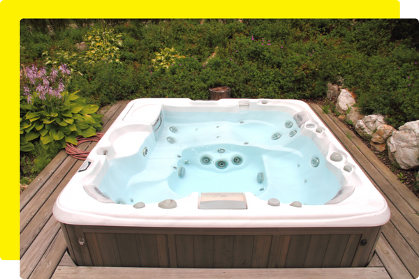 backyard hot tub surrounded by wood walkways backyard hot tub surrounded by wood walkways