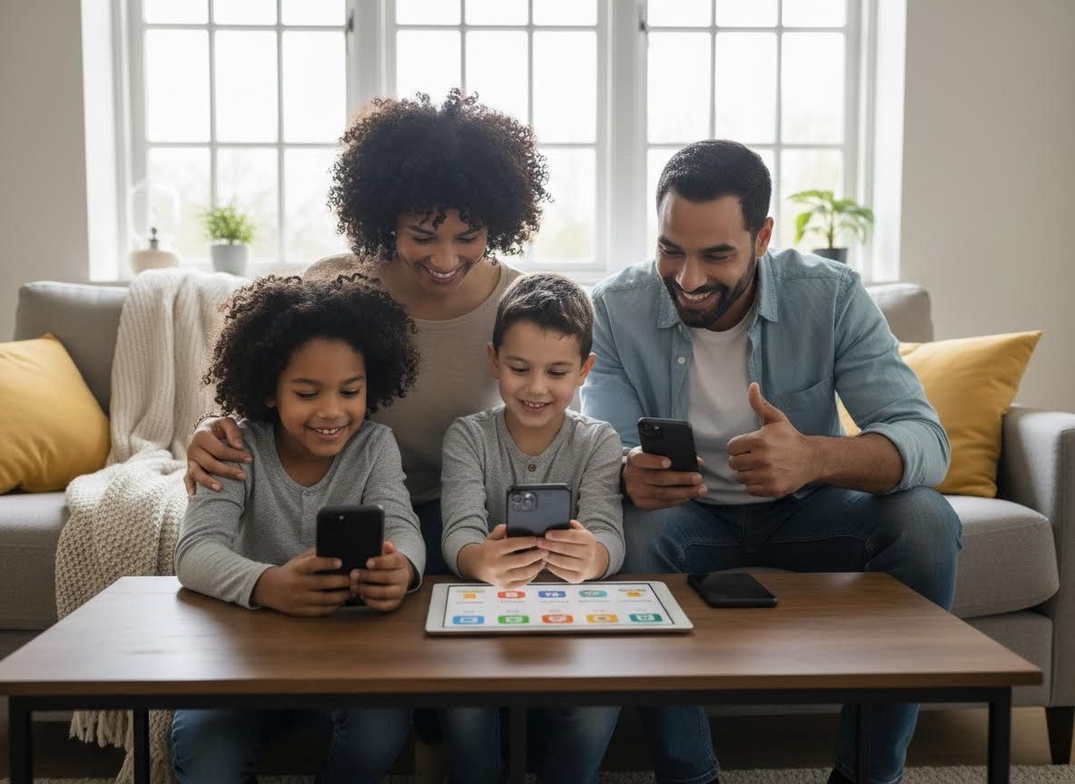 Family enjoying screen time together