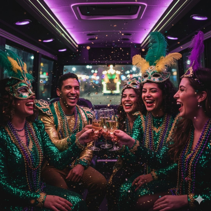 friends partying on a party bus