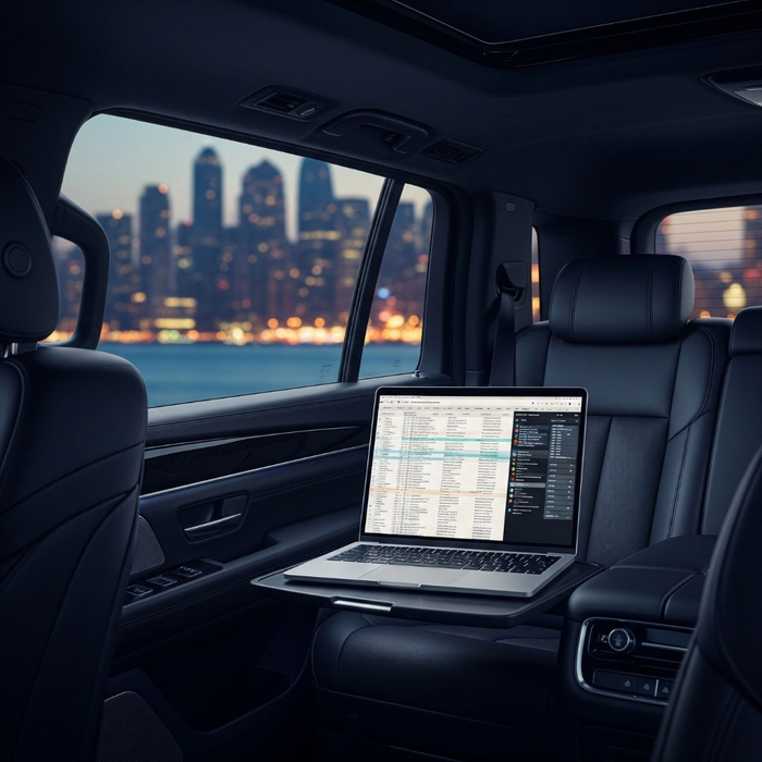 The quiet and luxurious interior of a chauffeur-driven car