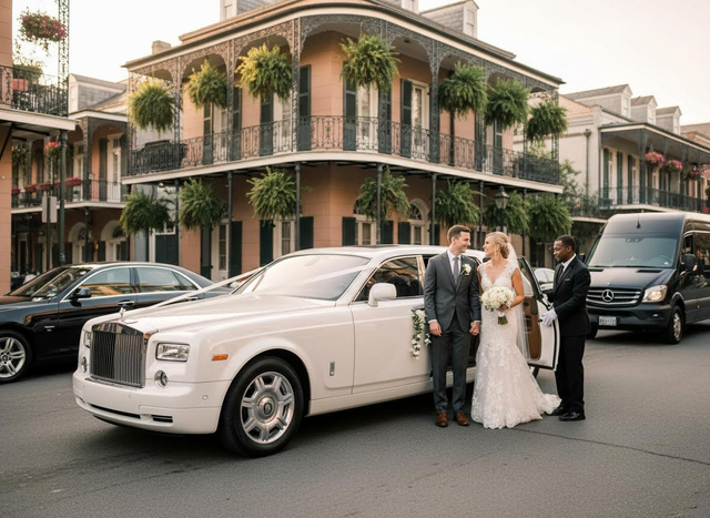 Wedding Couple with Chauffeur and Rolls-Royce