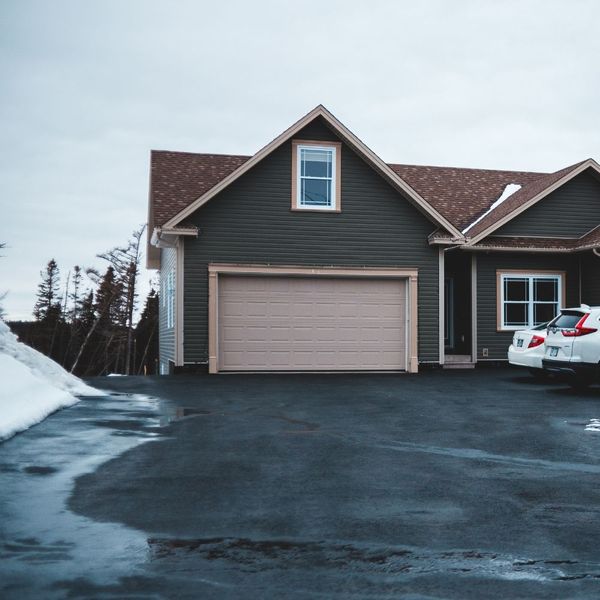 house with garage in winter