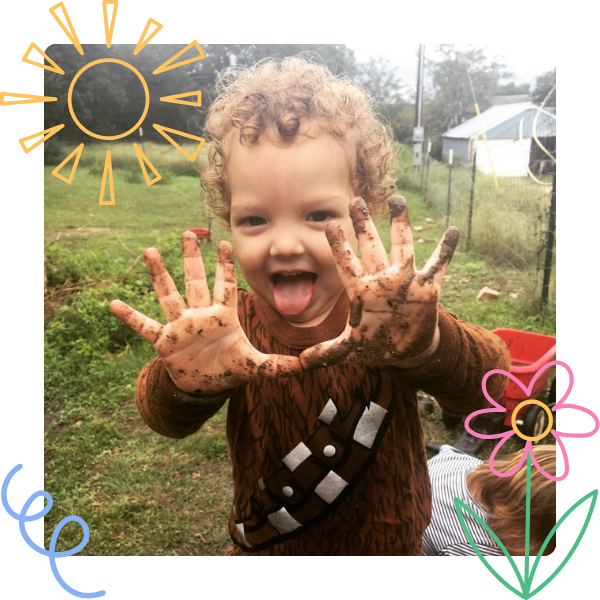 kid with muddy hands