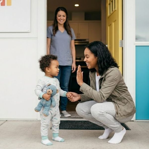 mom high fiving son with bunny rabbit 
