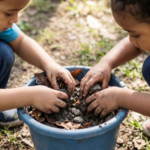 Children playing with a bucket 