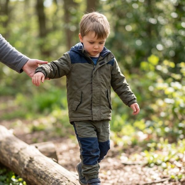child walking on a log