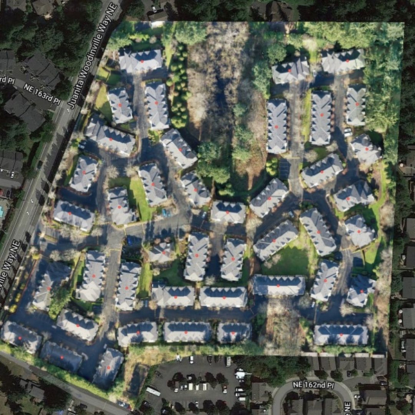 aerial photo of roofs