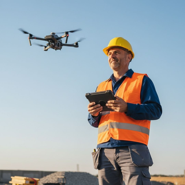 worker controlling drone 