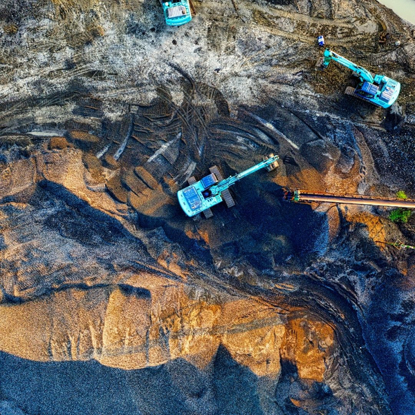drone images over construction site of land