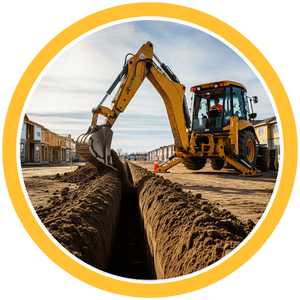 backhoe digging a ditch