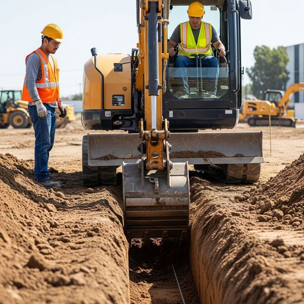 excavator carefully digging a trench