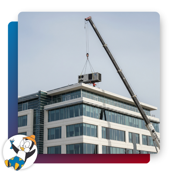 Commercial HVAC unit installation via crane on a rooftop Commercial HVAC unit installation via crane on a rooftop