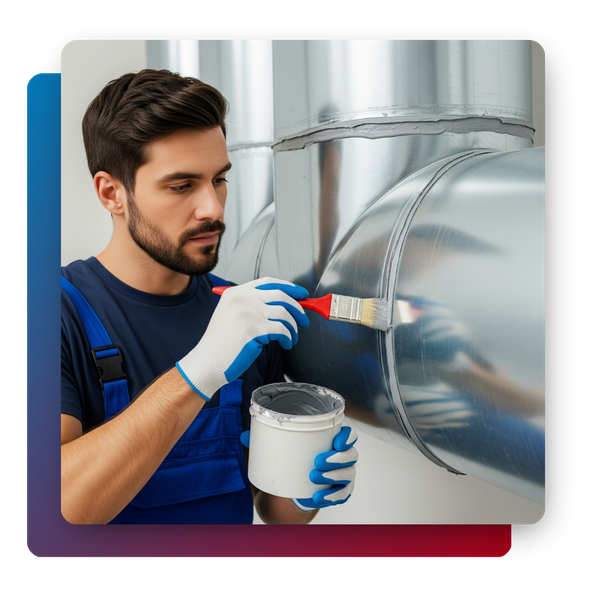 Technician sealing an HVAC duct joint with mastic Technician sealing an HVAC duct joint with mastic