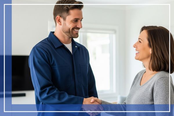 Tech and homeowner shaking hands