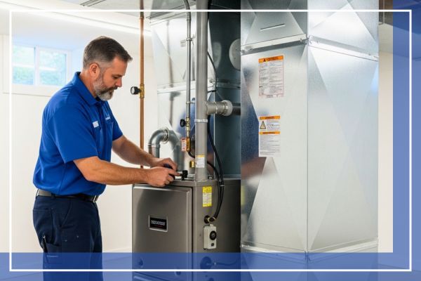 technician replacing a furnace