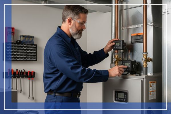 technician testing a furnace replacement