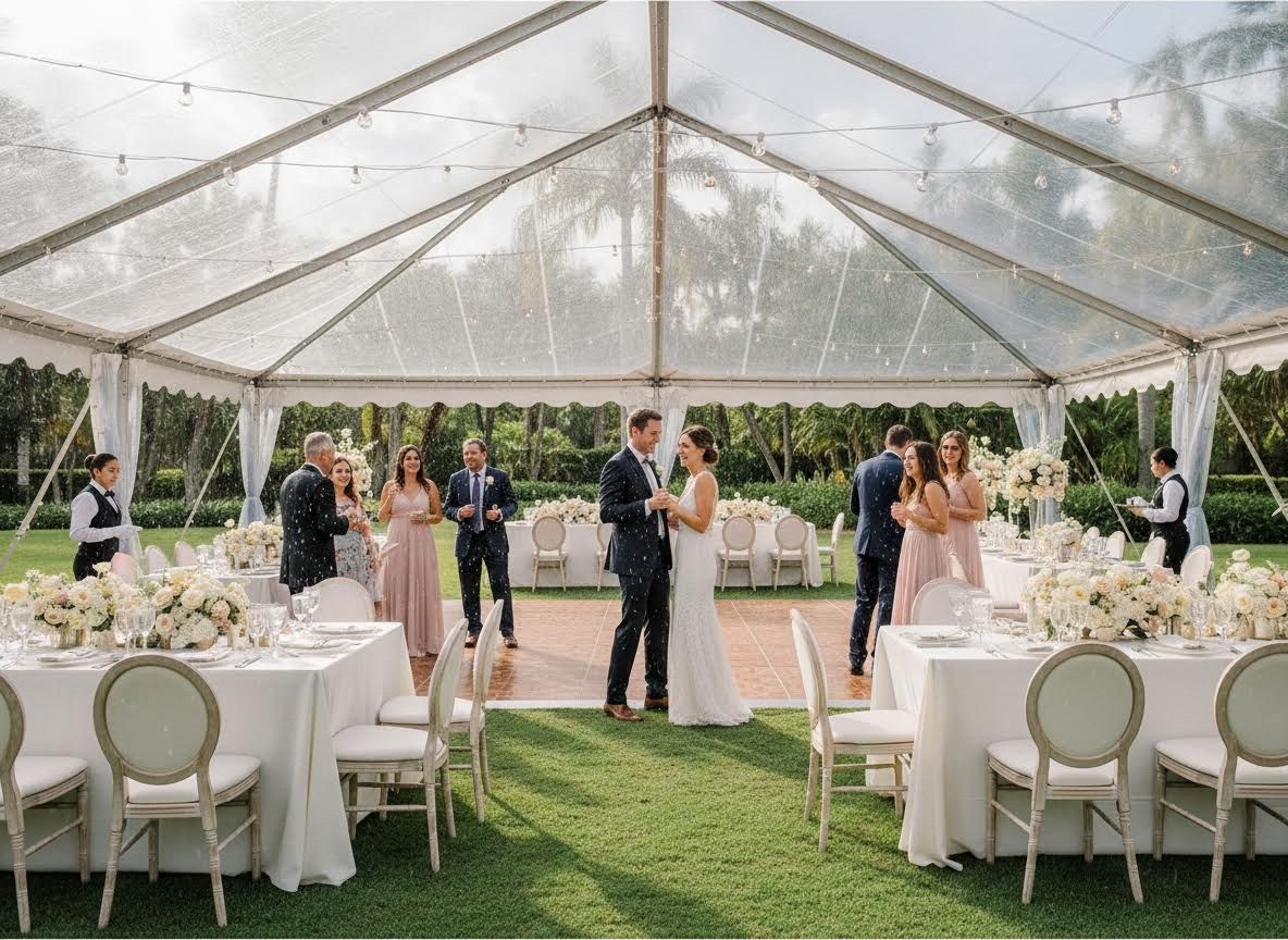 Elegant Outdoor Wedding Reception Under Clear Tent