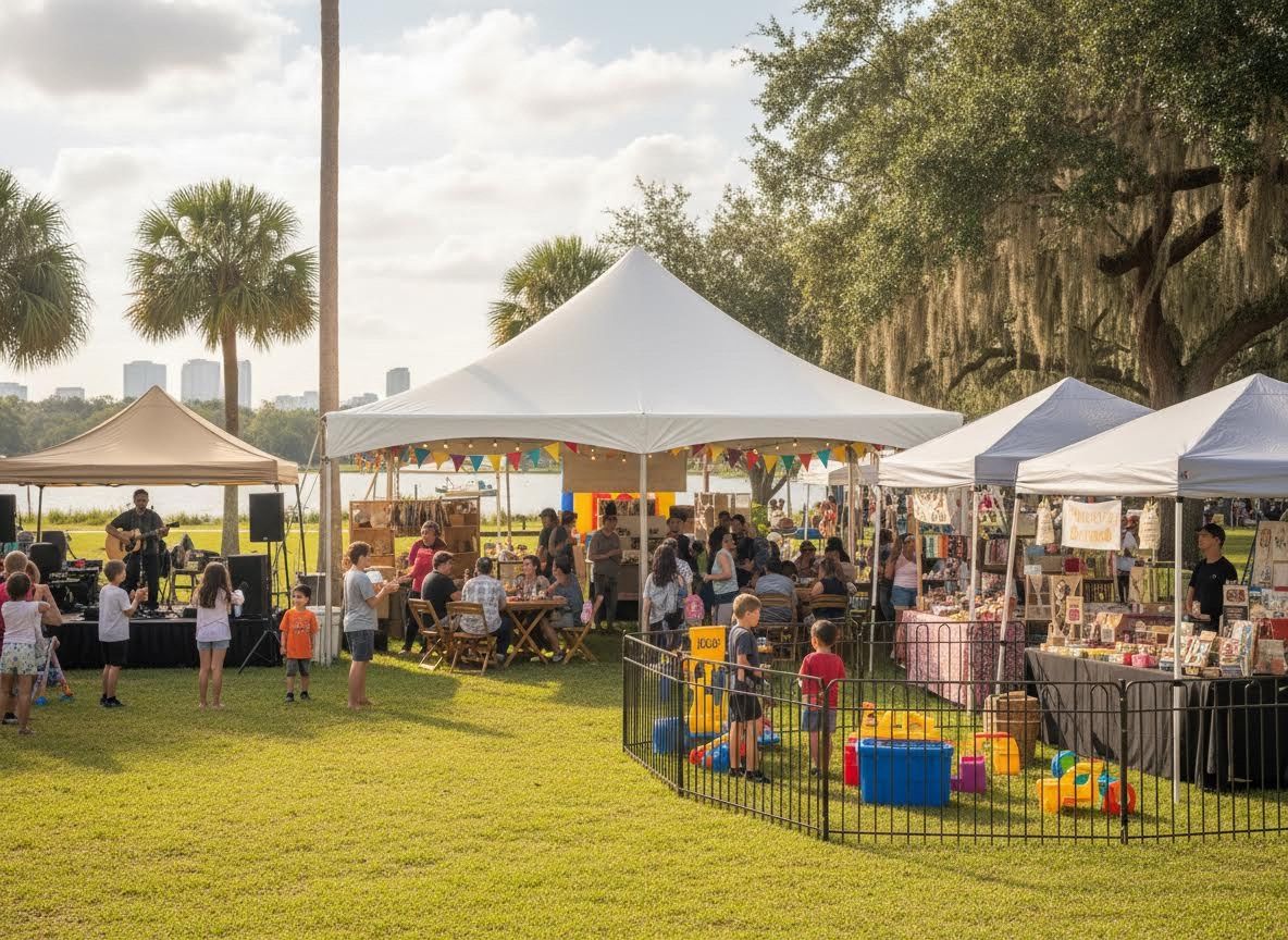 Lively Outdoor Festival with Live Music and Market Stalls