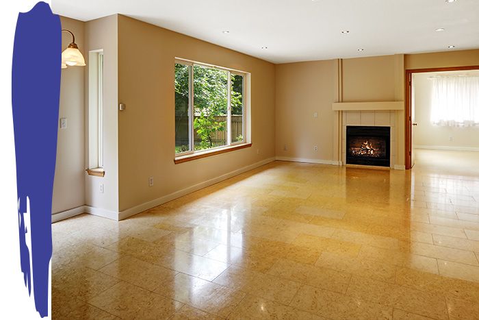 Living room with tile flooring