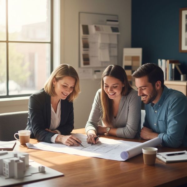 couple consulting with a custom home builder