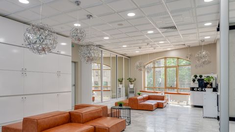 lobby with a suspended ceiling