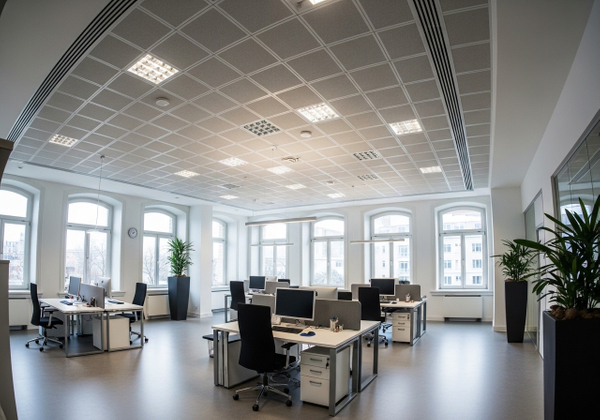 office space with tile ceiling
