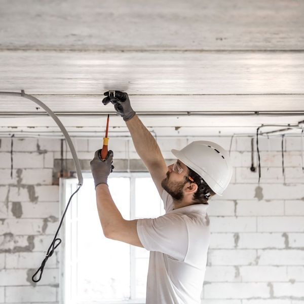 working installing suspended ceiling