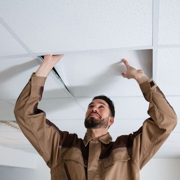 professional installing ceiling tiles