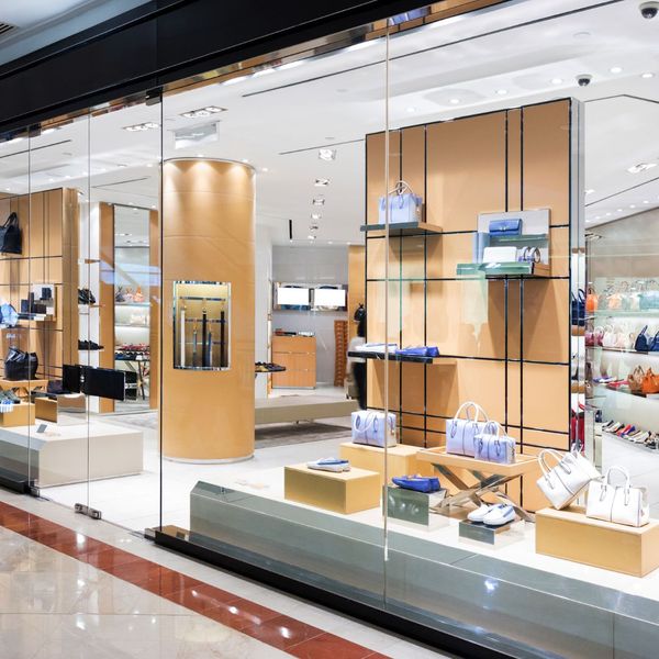 a shopping center with an acoustical ceiling