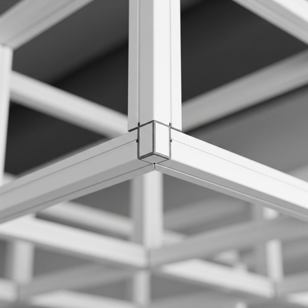 A pristine, perfectly aligned corner of a suspended ceiling grid, showing quality craftsmanship.