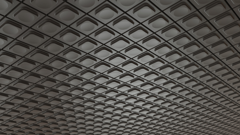 Black acoustic ceiling tiles.
