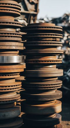 A rusty pile of old brake drums and rotars in pile outside M319334 - car brakes.jpg