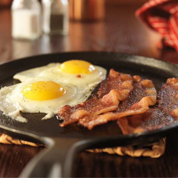 cooking breakfast on a skillet