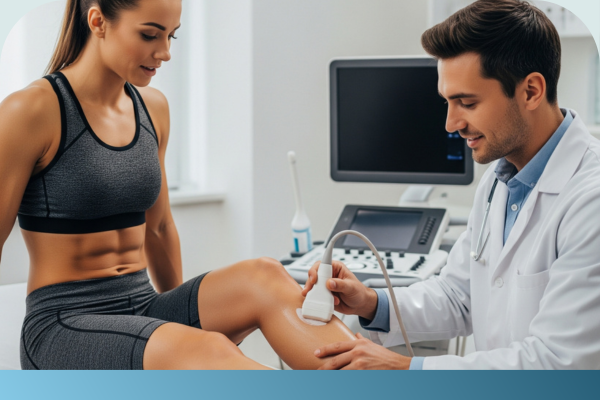 An athlete getting an ultrasound. An athlete getting an ultrasound.