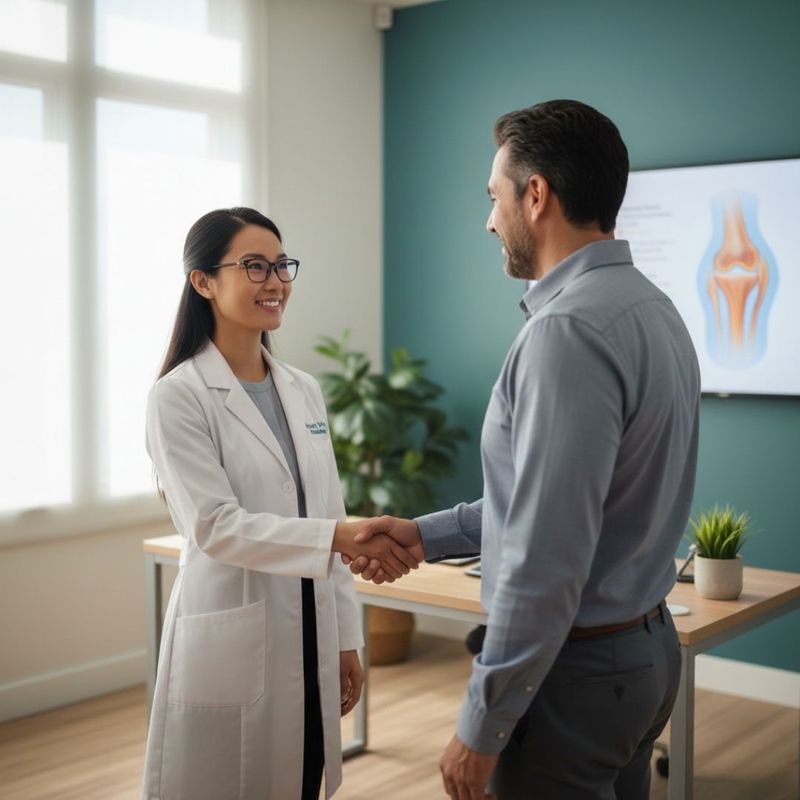 A rheumatologist greeting a patient to provide expert gout treatment and guidance.